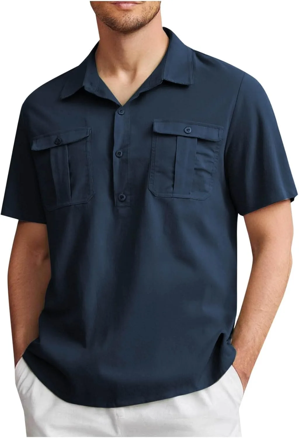 

Мужская поло с карманами, Casual, короткий рукав, Linen Ozmmyan