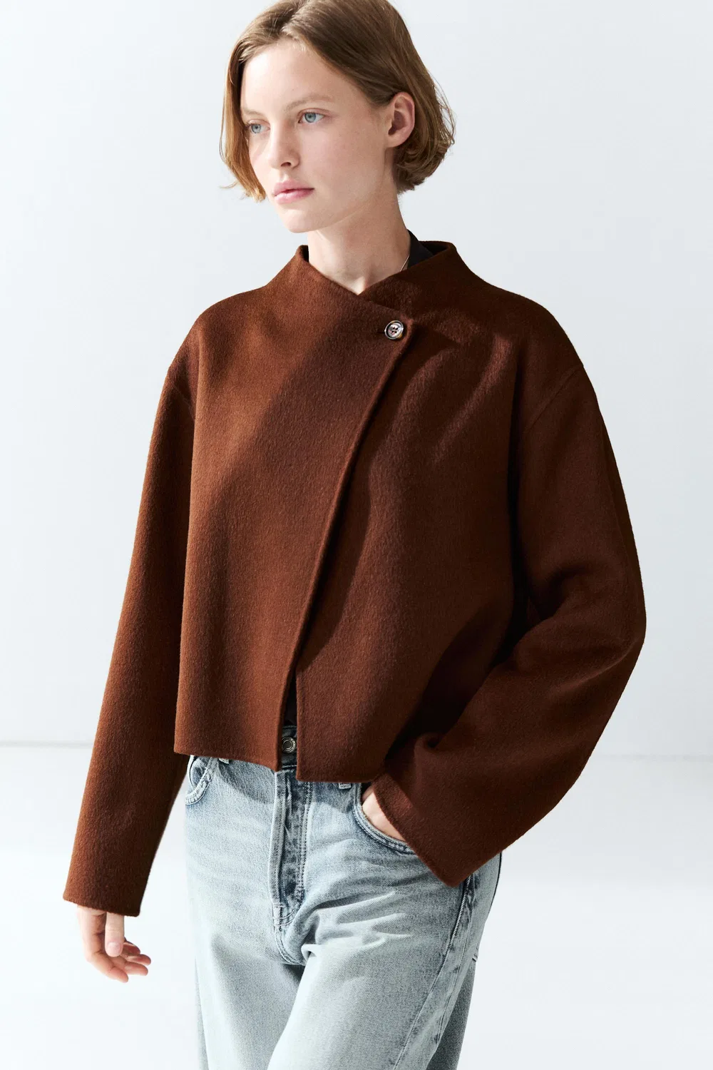Куртка Massimo Dutti, накидка с пуговицами, коричневый — фото 3