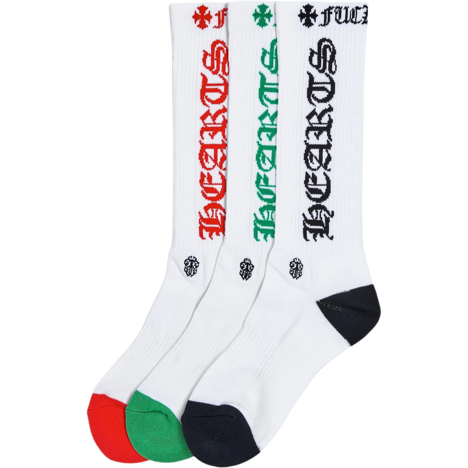 Детские носки с длинным голенищем, комплект из 3 пар, Chrome Hearts, Red/Green/Black