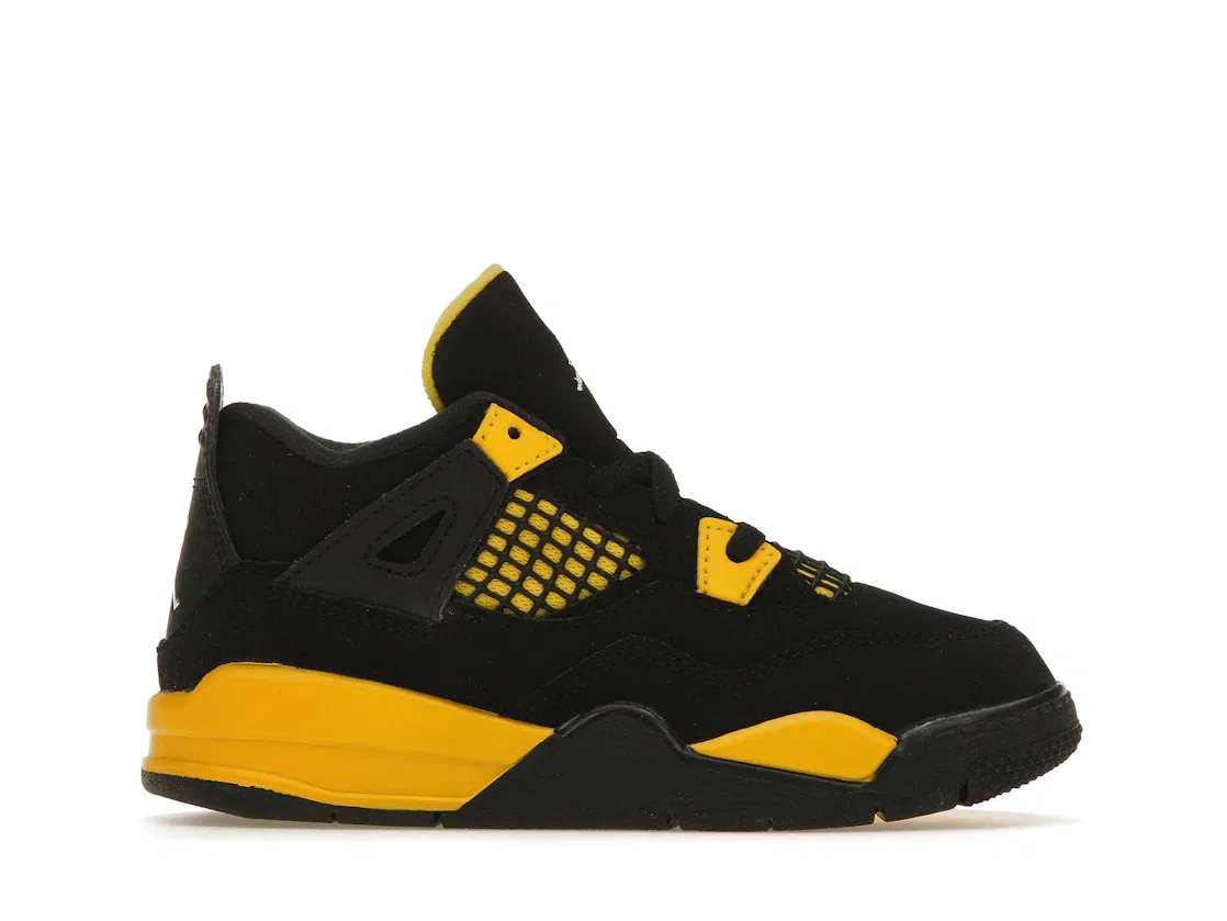 Детские кроссовки Lifestyle с ярким контрастным дизайном Jordan 4 Retro, Black/Tour Yellow