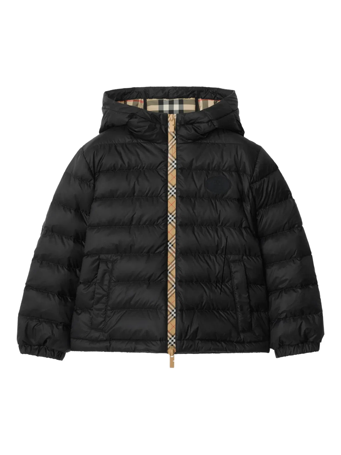 Пуховик с капюшоном Burberry Kids, черный