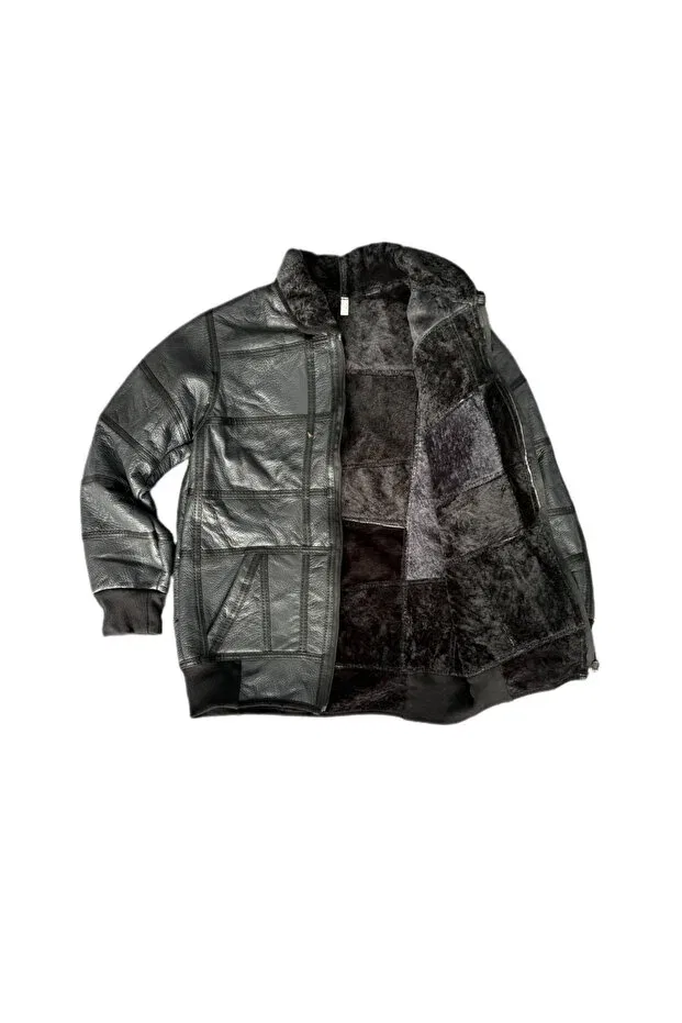 Детское зимнее пальто с меховым воротником Special production patchwork fur-suede real leather children's coat Ln Leather, Gray — фото 3