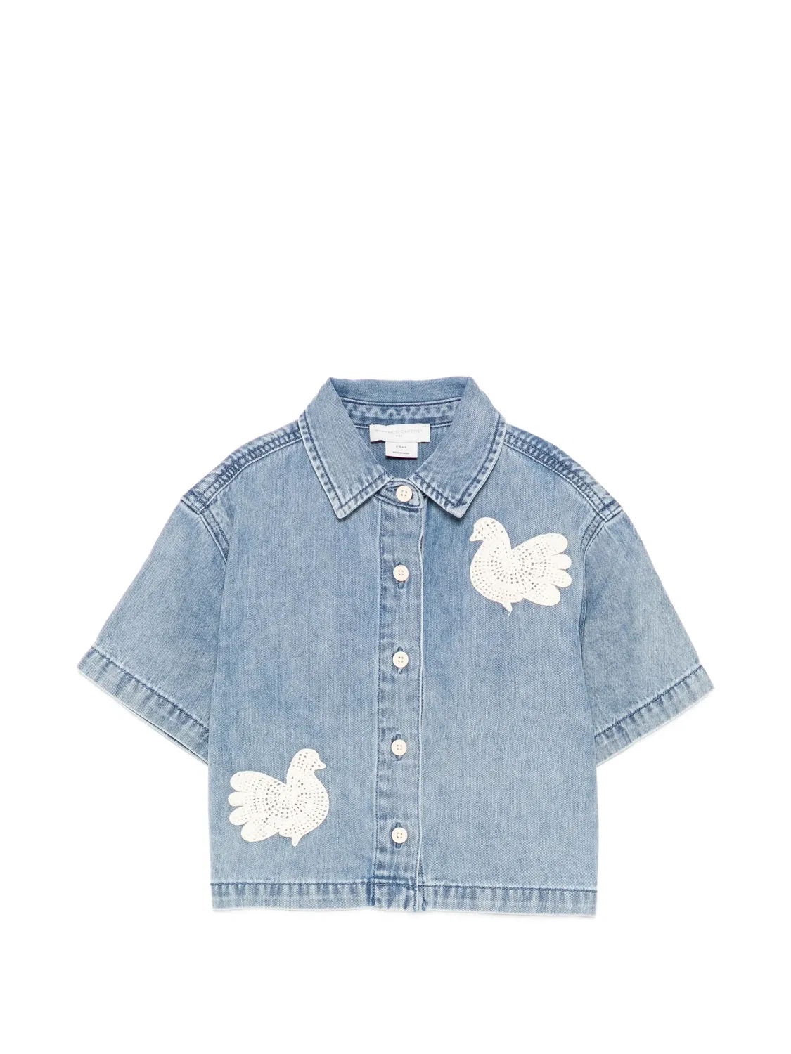 Джинсовая рубашка с декором в технике кроше Stella Mccartney Kids, синий