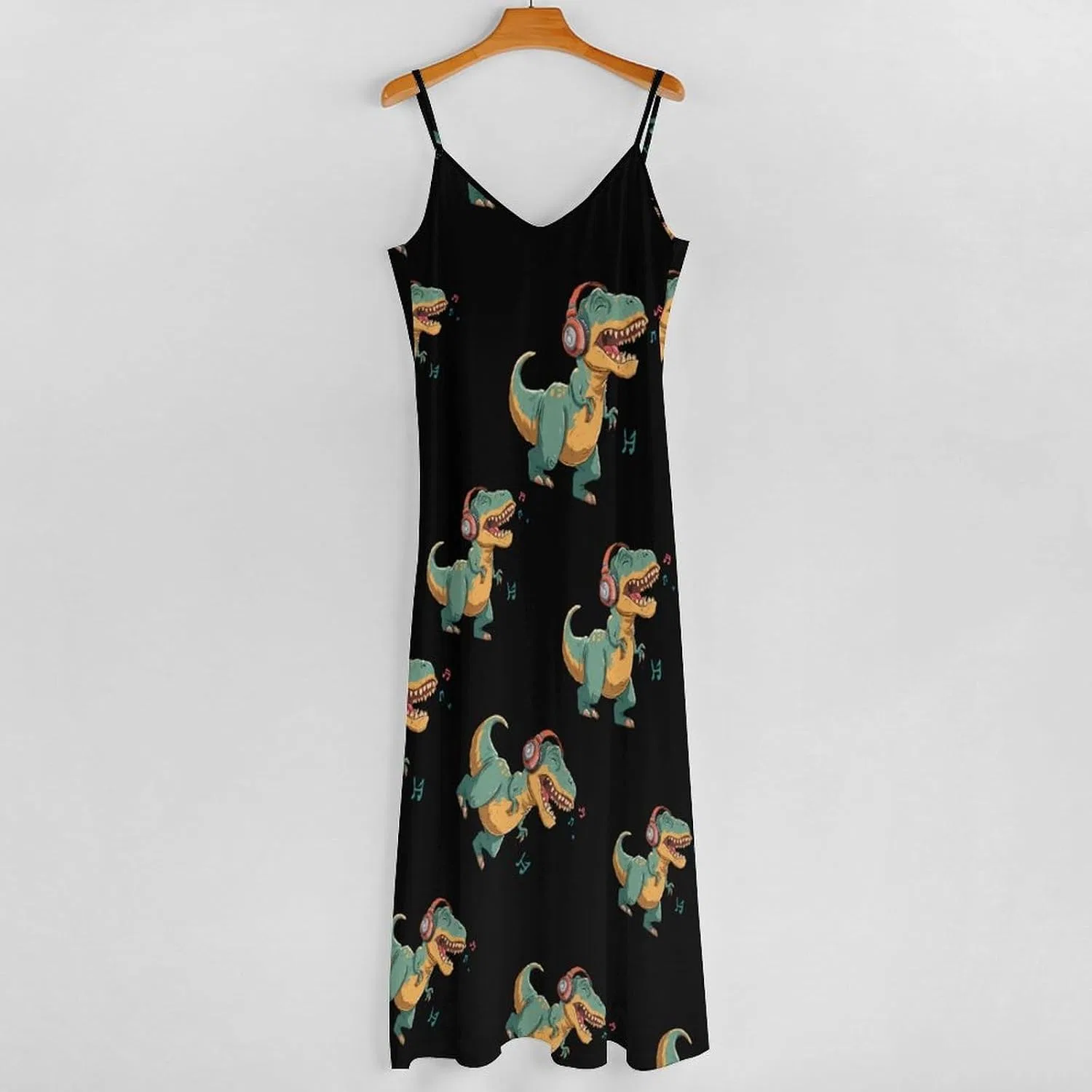Женское макси-платье с динозаврами и нотами, Sleeveless, Black/White — фото 4