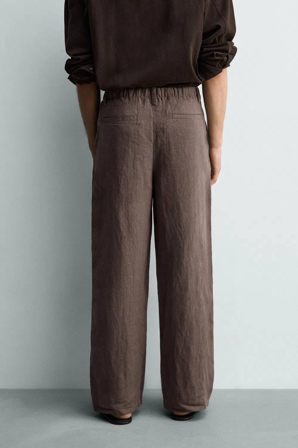Брюки свободного кроя из 100% льна ZARA, Brown/Taupe — фото 3