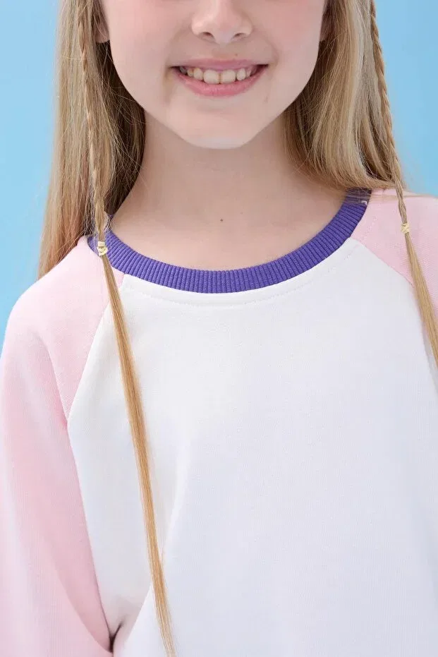 Детские свитшот для девочек цветной с длинным рукавом Perendi, Ecru-Pink — фото 4