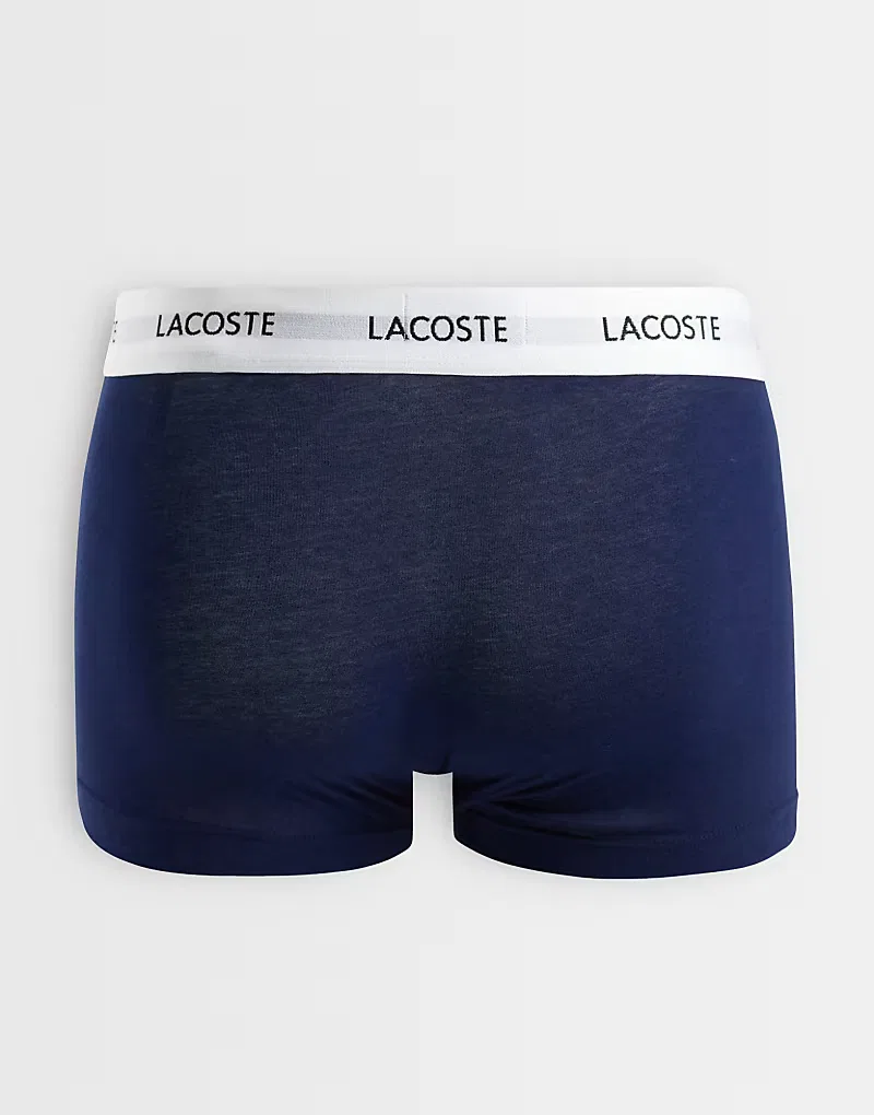Боксеры хлопковые стретч с белым поясом 3 шт Lacoste, темно-синий/серый — фото 2