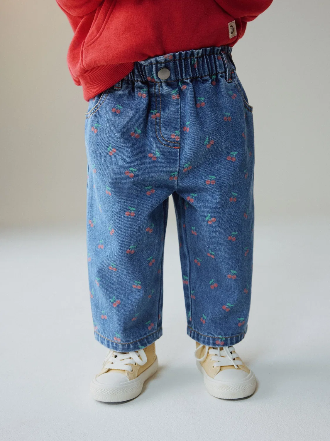 Джинсы с принтом вишни, широкие Next, Cherry Print