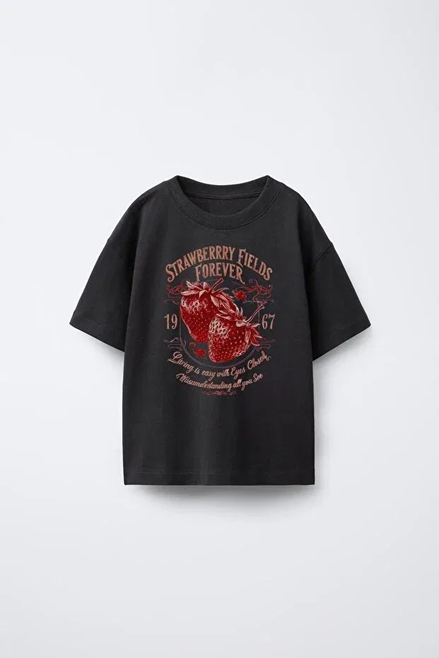 Детская футболка для девочек с принтом Strawberry Fields, The Champ Clothing, Black