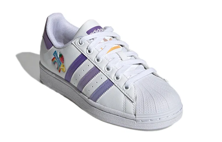 Детские кроссовки для скейтбординга с низким верхом Superstar J Classic White Purple Adidas Originals, Белый/Фиолетовый — фото 4