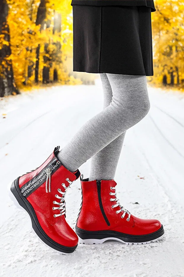 Детские ботинки для девочек на плоском ходу Love çatlak thermo sole Kiko Kids, Red — фото 3