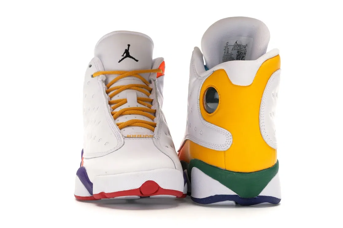 Детские кроссовки Lifestyle с принтом Jordan 13 Retro Playground Jordan, White/Black-Court Purple-Total Orange-Pine Green — фото 2