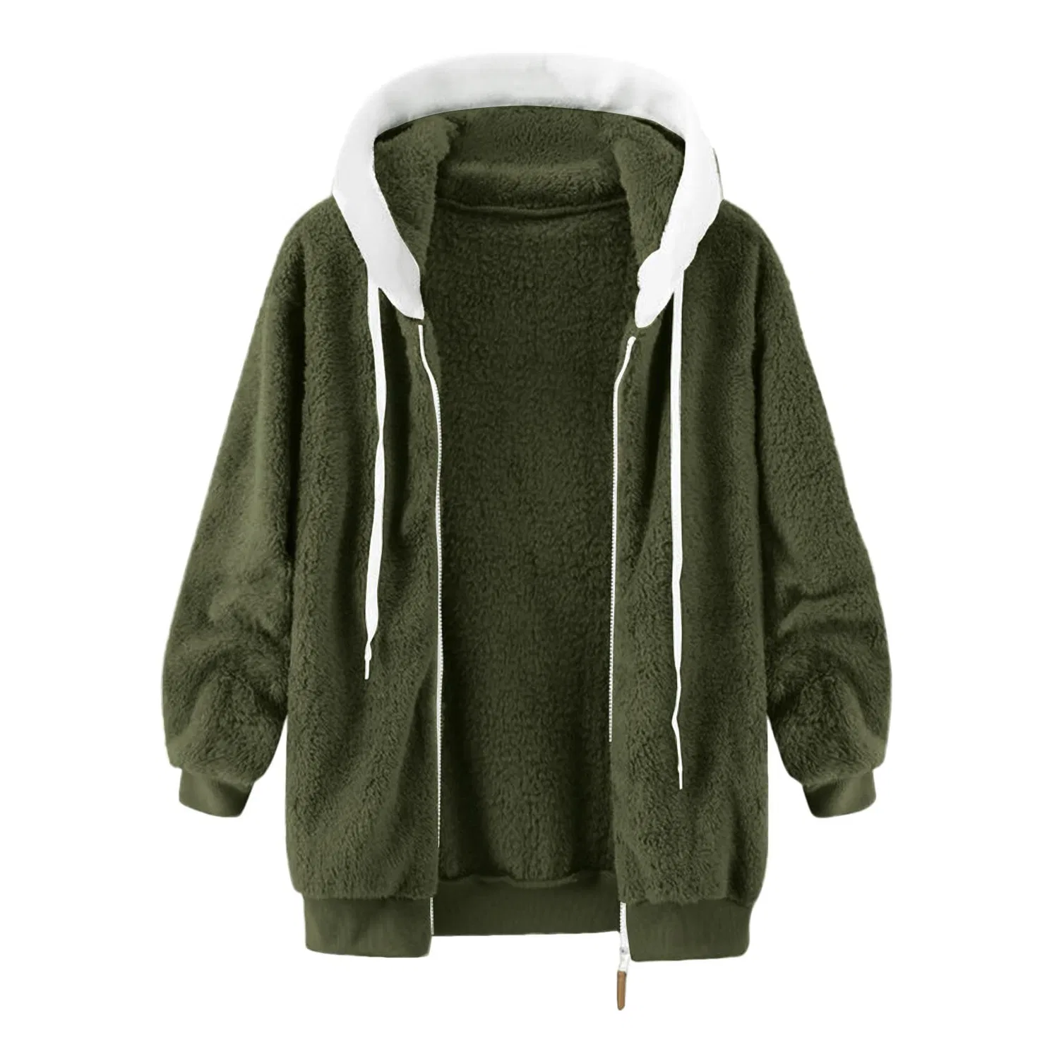 Женское зимнее пальто на флисовой подкладке с zip и капюшоном, Verde, g — фото 4