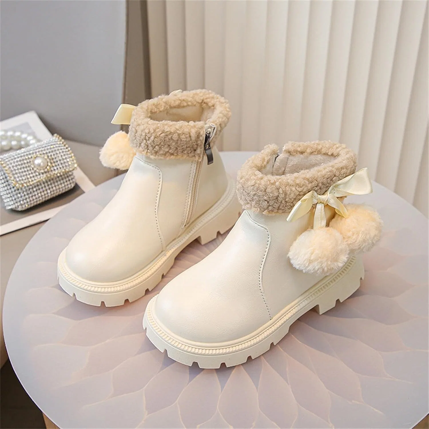 Детские ботинки для девочек с принтом SHOPESSA, Beige — фото 3