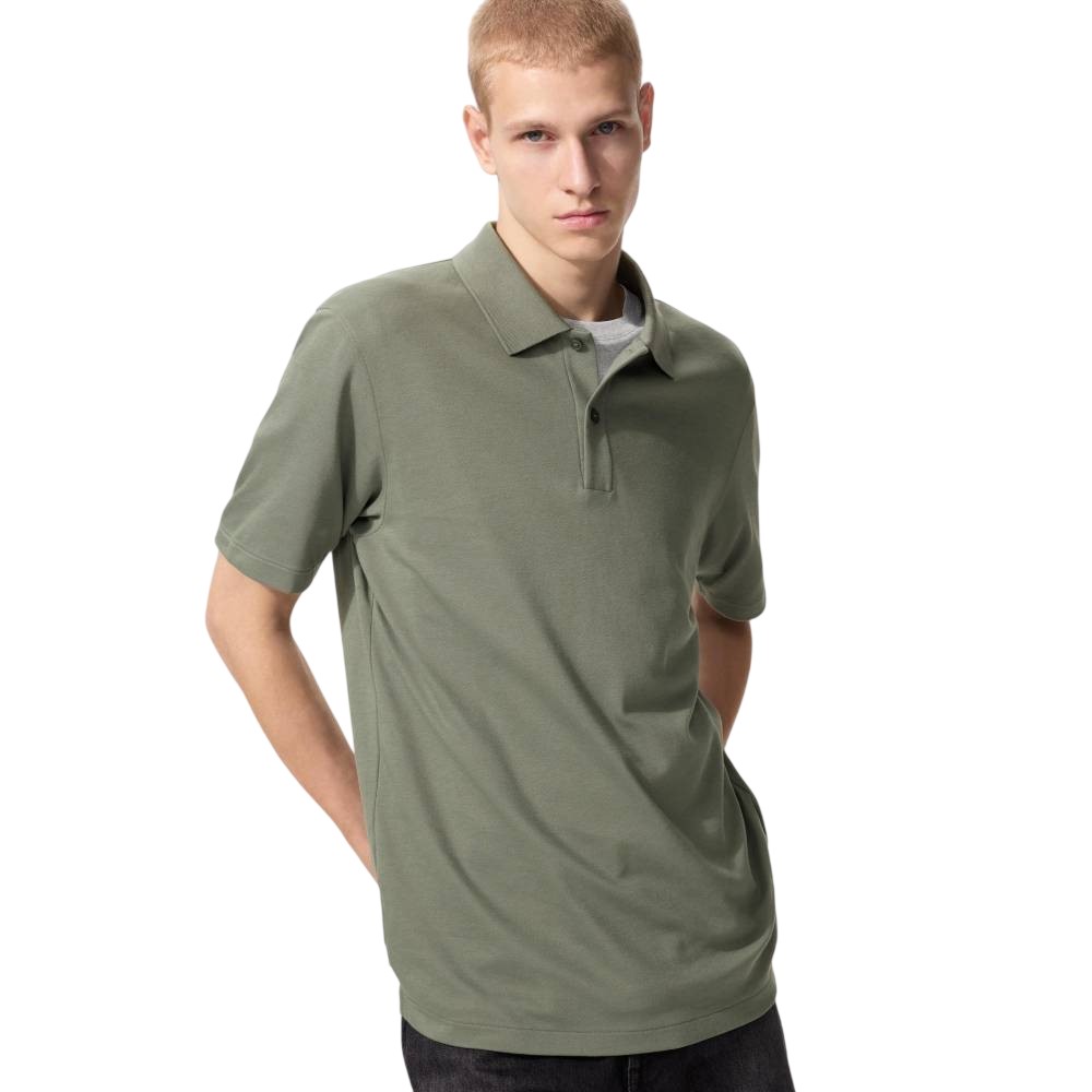 Футболка-поло Uniqlo AIRism Cotton Pique Unisex, 57 оливковый