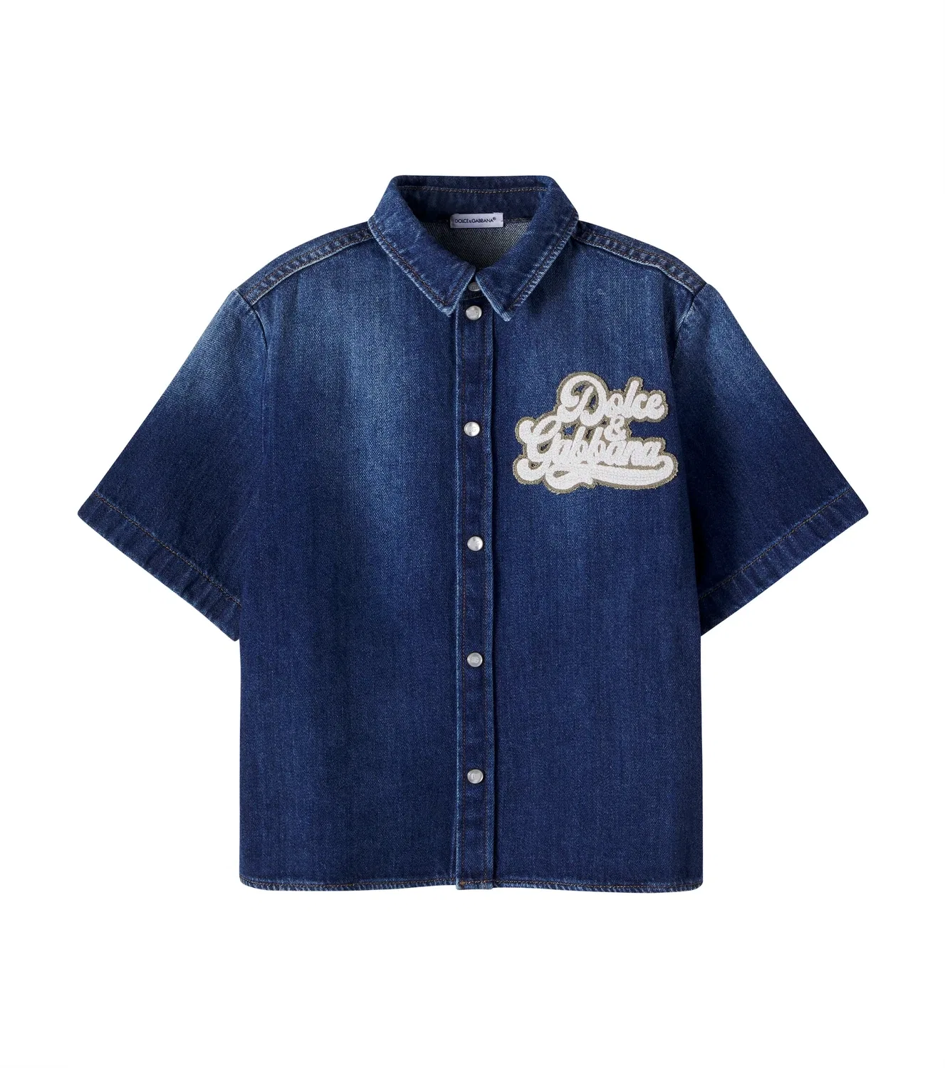 Джинсовая рубашка с аппликацией логотипа Dolce&Gabbana Kids, синий