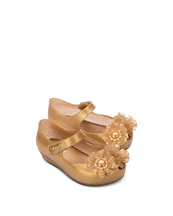 Детские балетки для девочек с принтом Ultragirl Springtime Mary Janes Mini Melissa, Beige Glitter