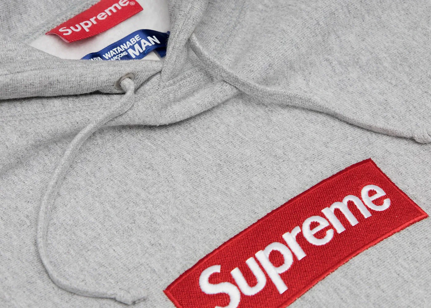 Мужская худи с принтом Junya Watanabe CdG Man Customized Box Logo Supreme, Grey — фото 4