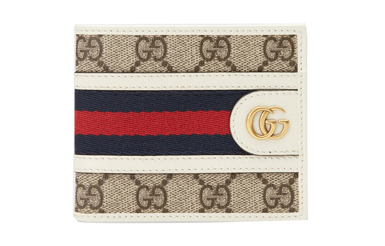 

GUCCI Мужской укороченный кошелек Ophidia Canvas с кожей, цвет эбеновое дерево и белый