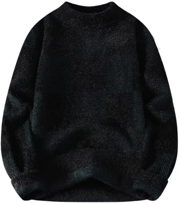 Мужской повседневный вязаный свитер в клетку с полустойкой горловиной, толстый, цветной блок, свободный, теплый Generic, черный