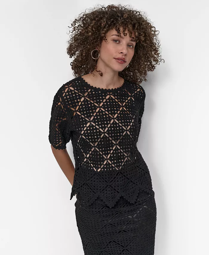 

Женский вязаный короткий кардиган DKNY, черный
