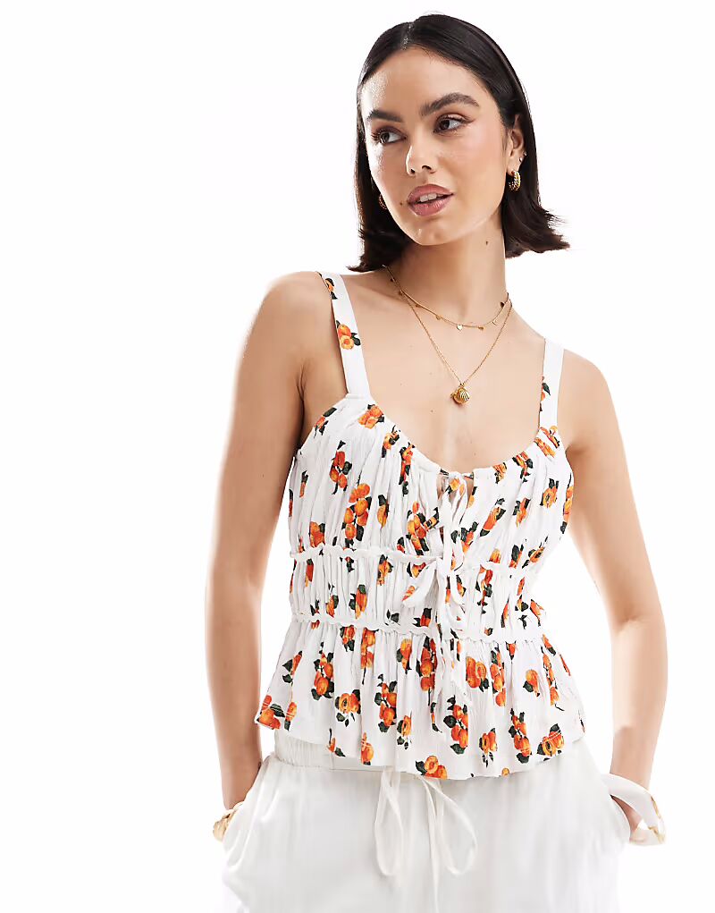 

Топ молочницы ASOS DESIGN в клетку гингем с отделкой рикрак с оранжевым принтом