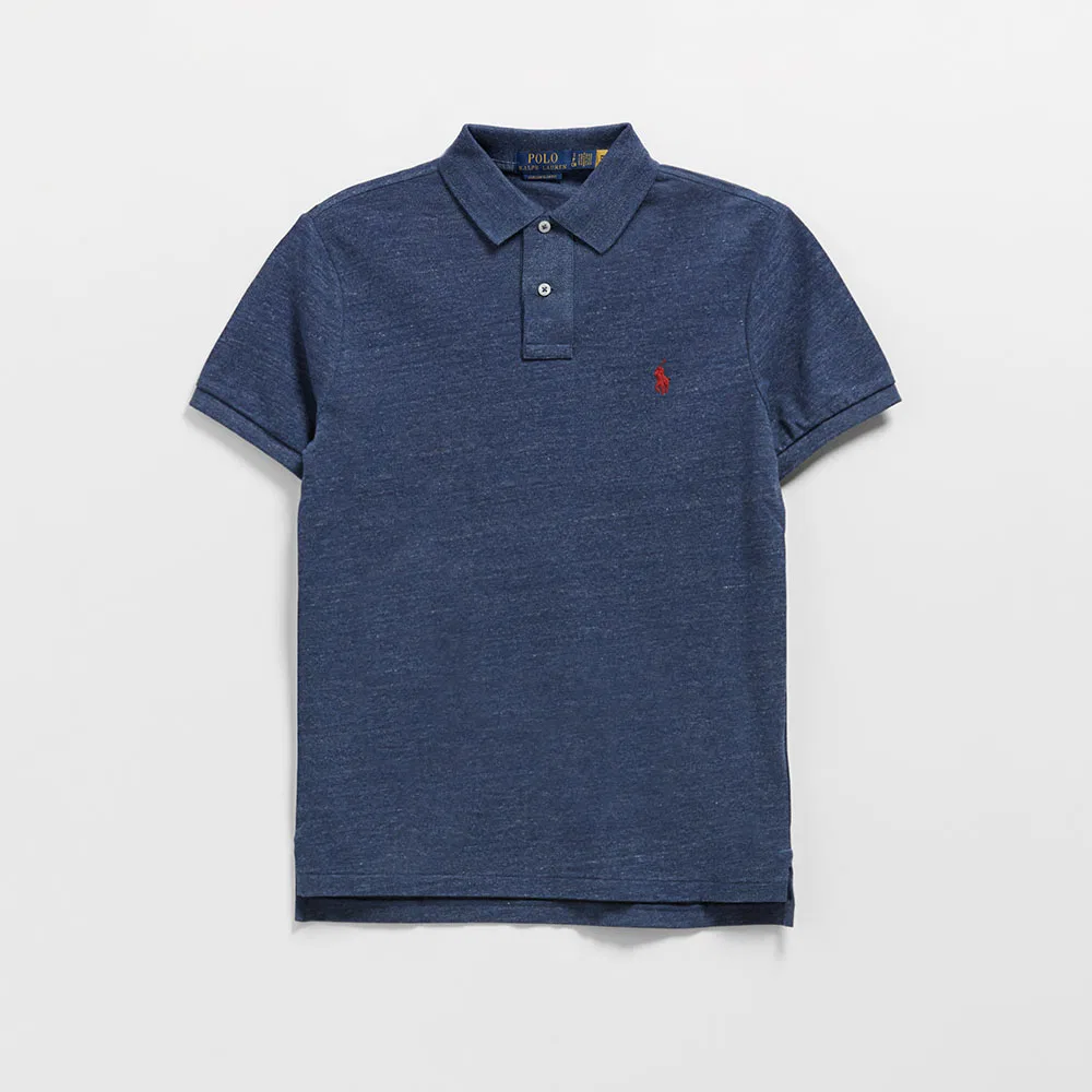 Мужская приталенная рубашка поло из сетчатой ткани синяя от Polo Ralph Lauren