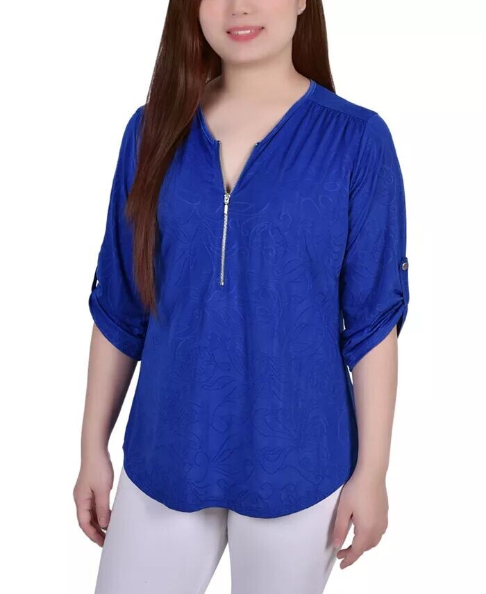 

Жаккардовый вязаный топ с застежкой-молнией спереди миниатюрного размера 3/4 NY Collection, синий