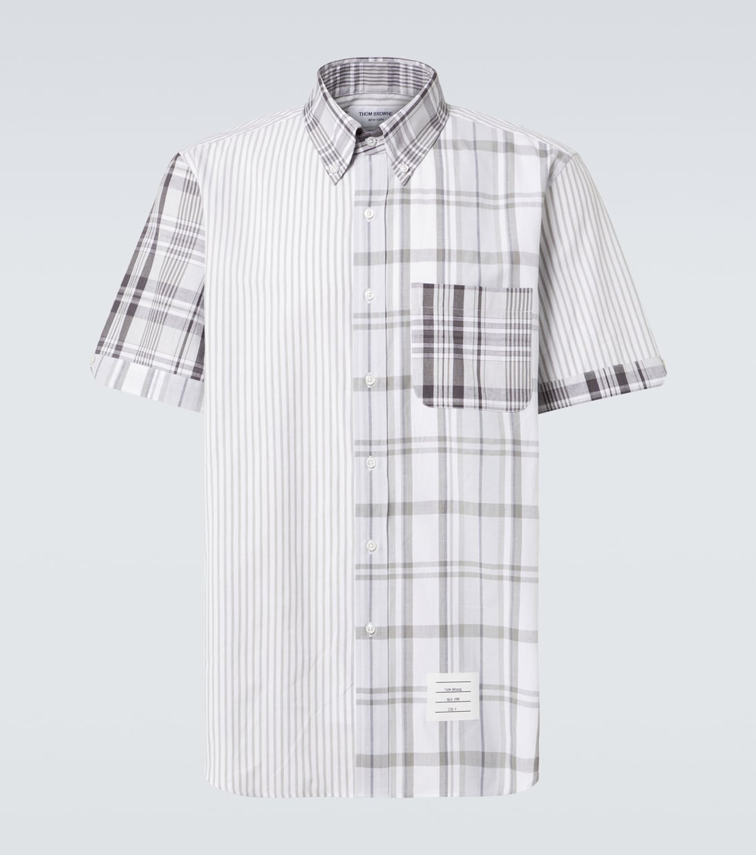 

Полосатая хлопковая рубашка в стиле пэчворк Thom Browne, Med Grey
