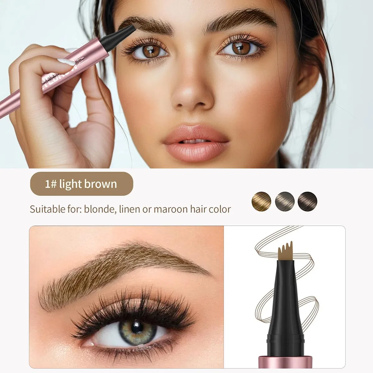 Водостойкий карандаш для бровей Microblading с 4 микро-наконечниками Comioke, 01# Light Brown — фото 2