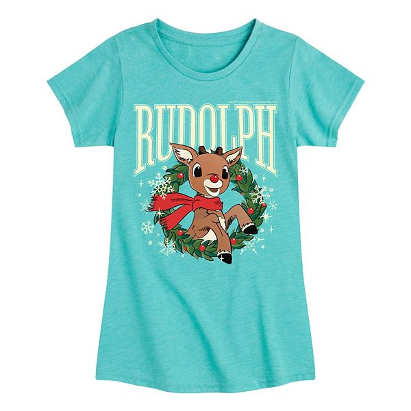 

Футболка с принтом Girl's the red-nosed reindeer Rudolph, Turquoise