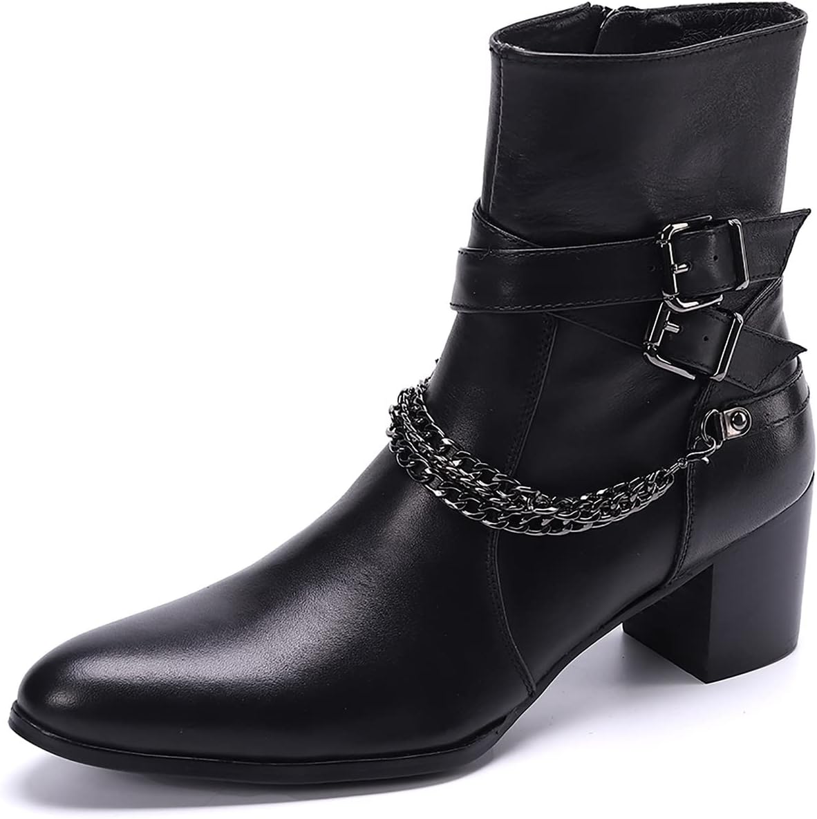 

Мужские повседневные ботинки Santimon Mens Casual Dress Western Chelsea - настоящие кожаные ковбойские ботинки на щиколотку с молнией и пряжками для выпускного вечера, бальных танцев, дискотеки и свадьбы, черный