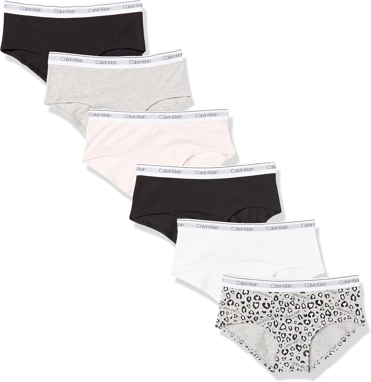 

Мягкие хлопковые трусики-хипстеры Calvin Klein для девочек, 6 шт., Leopard, Heather Pink