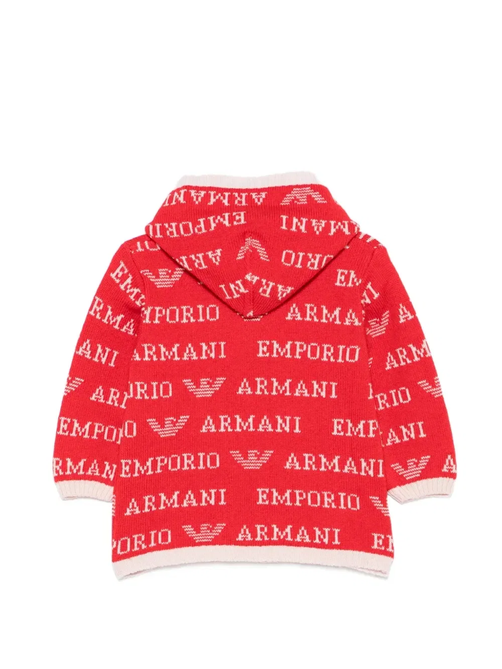 Вязаный кардиган с капюшоном, украшенный логотипом Emporio Armani Kids, красный — фото 2