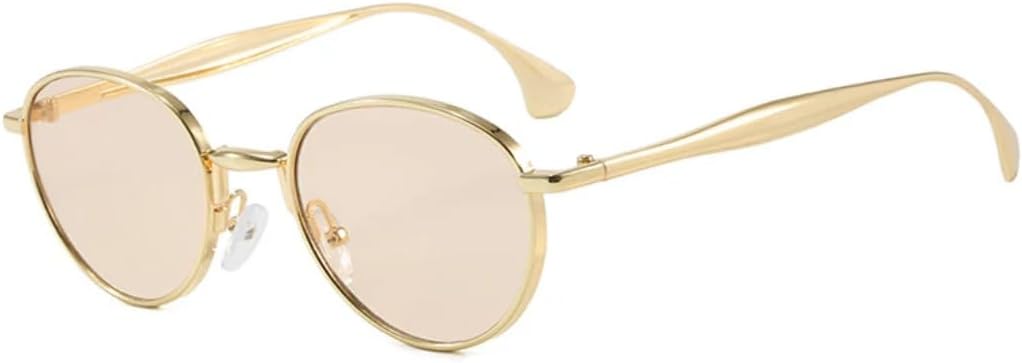 

Солнцезащитные очки для мужчин и женщин - защита UV400 - металлические овальные линзы в стиле панк синего цвета для занятий спортом на открытом воздухе и вождения DSVIGF, Golden Champagne