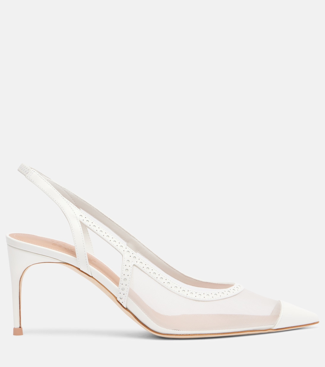 Туфли-лодочки Aubrey 70 с сетчатыми вставками и ремешком на пятке Malone Souliers, White\White — фото 4