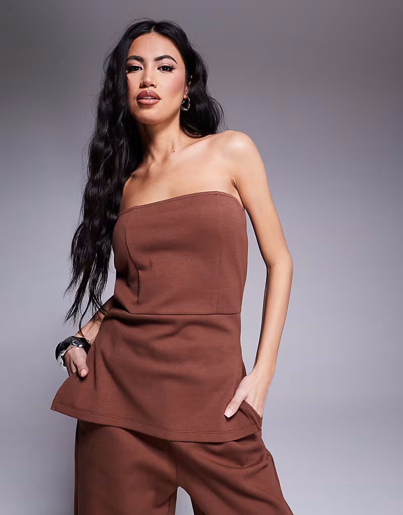 

Структурированный бандо-костюм ASOS DESIGN коричневого цвета