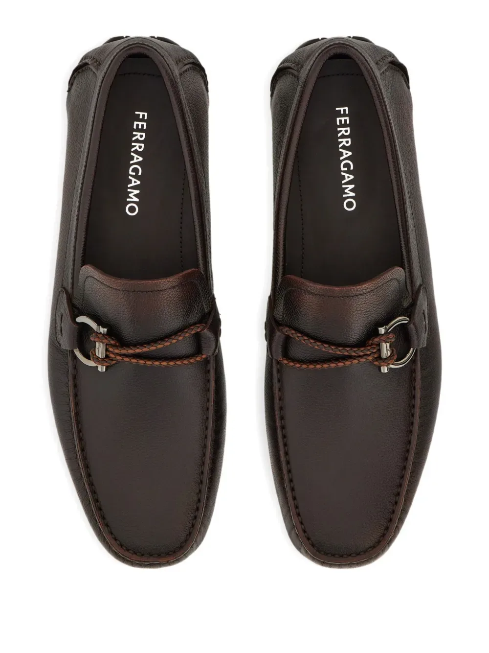 Плетеные лоферы с декором Gancini Ferragamo, коричневый — фото 3