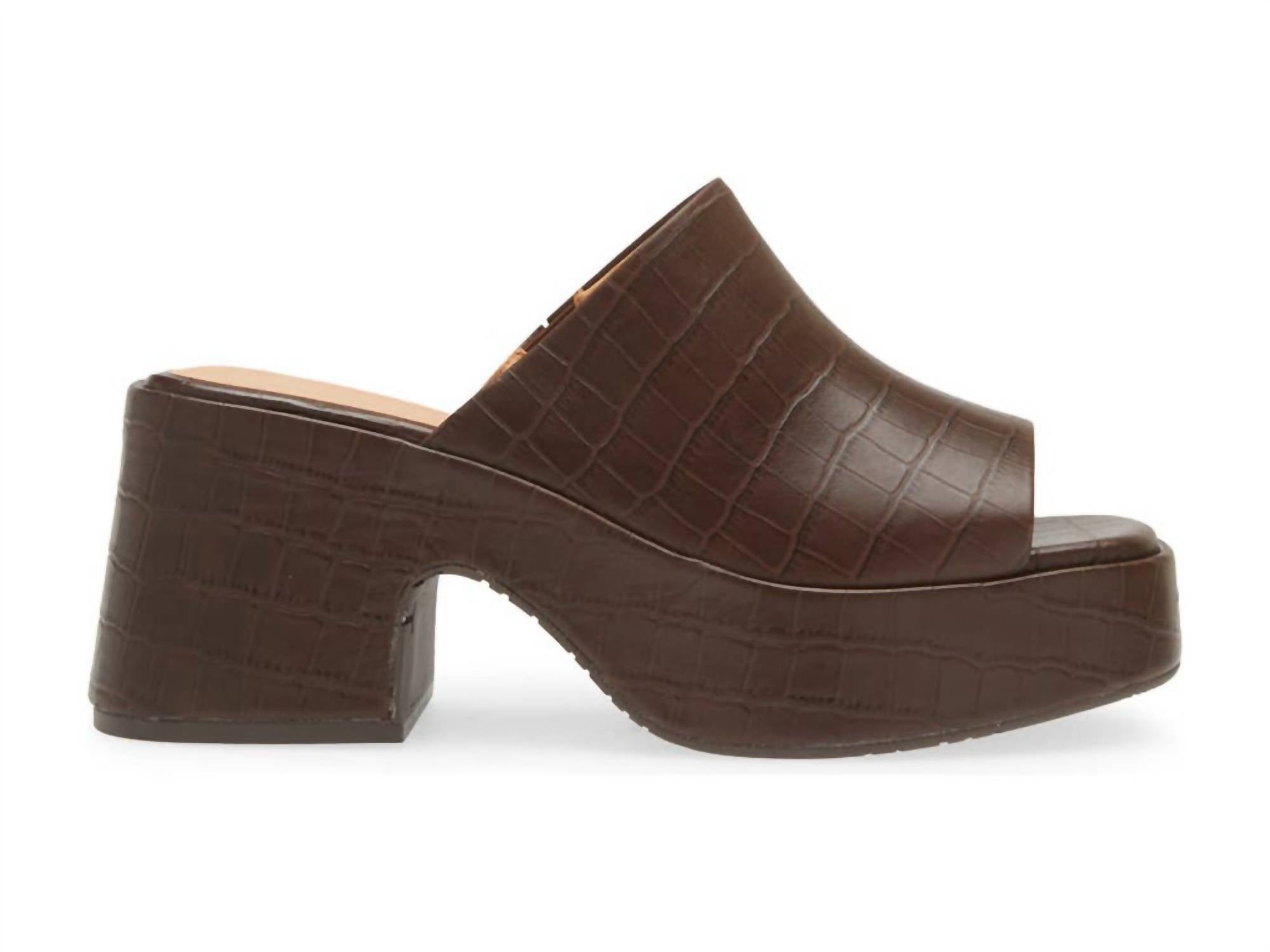 Women's Helia Peep Toe Platform Slide In Brown Embossed Croco CHOCOLAT BLU — фото 2