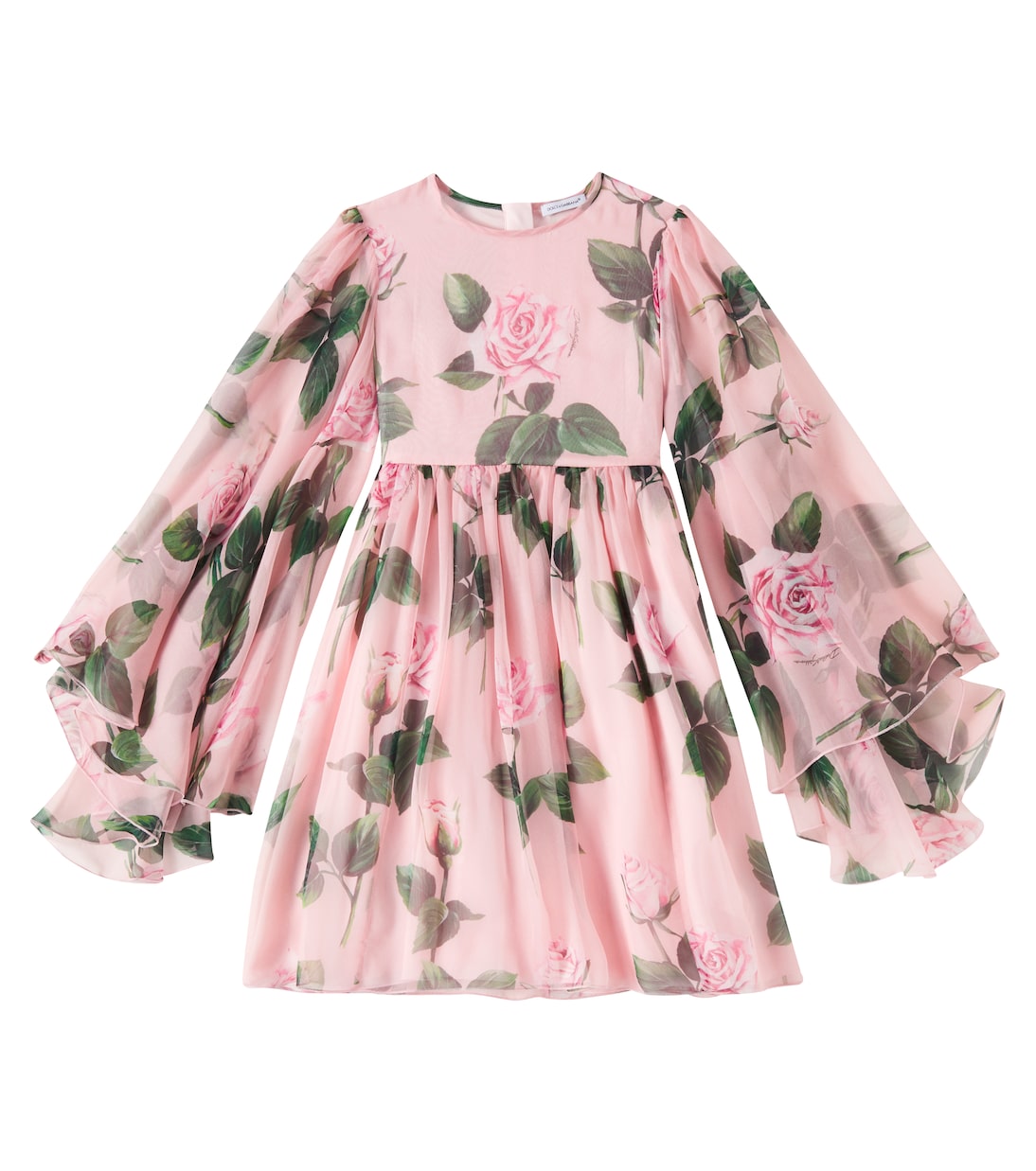 Платье из шелкового шифона с цветочным принтом Dolce&Gabbana Kids, Rose C/Stelo F.Rosa
