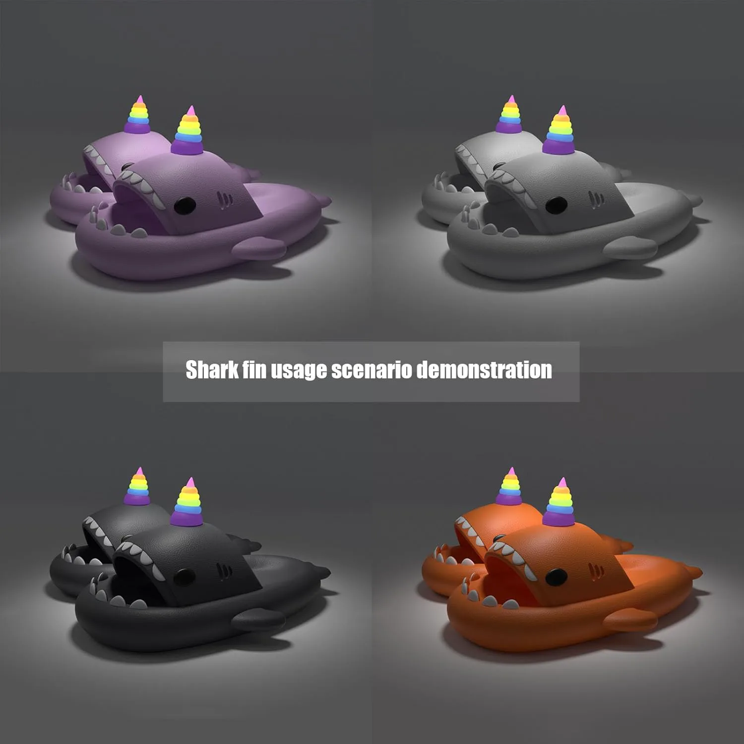 Шлепанцы Shark с заменой плавника Strawberry, тапочки Cloud Shark с 3D забавными плавниками Fire Ice Cream Cone Panda Santa Hat Generic, светло-серый — фото 4