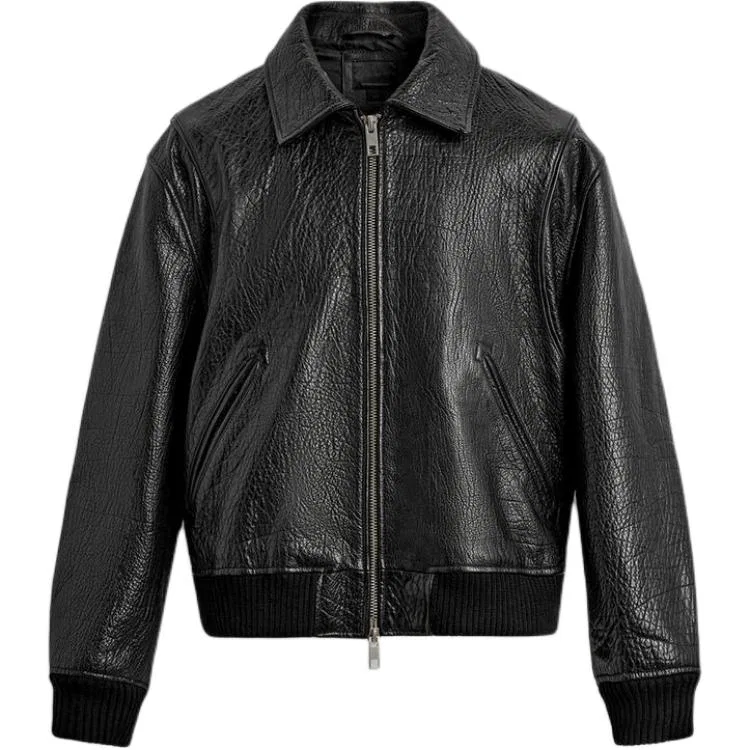 Мужская кожаная куртка с лацканами, Black, ZARA