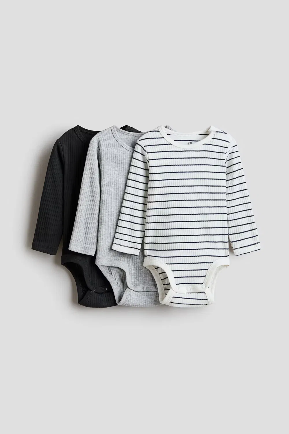 Комплект из 3 ребристых боди H&M, Grau/Gestreift