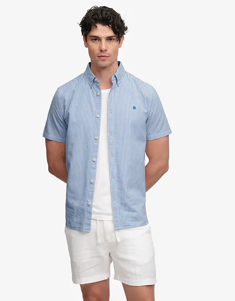 Рубашка Superdry Preppy Oxford с коротким рукавом, небесно-голубая в полоску