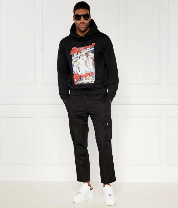 Мужской пуловер с капюшоном хлопковый Dsquared2 X Rocco Cool Fit, черный — фото 2