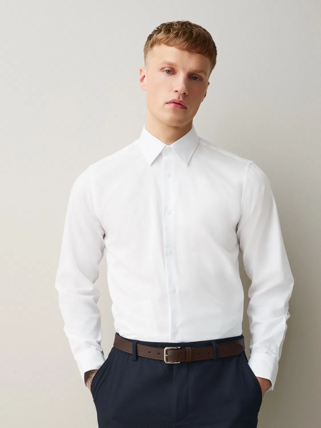 Рубашка с текстурой, Slim Fit Next, белый — фото 3