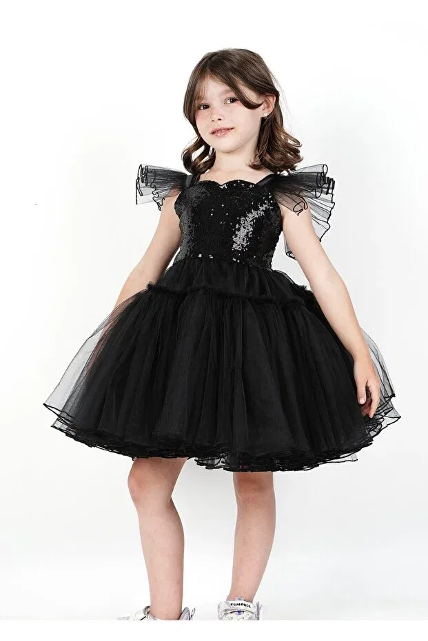 Детское платье для девочек с пайетками Boztaş Bebe, Black — фото 3