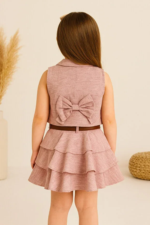 Детский комплект из жилета и юбки-платья для девочек хлопковый Tinytrends, Pink — фото 3