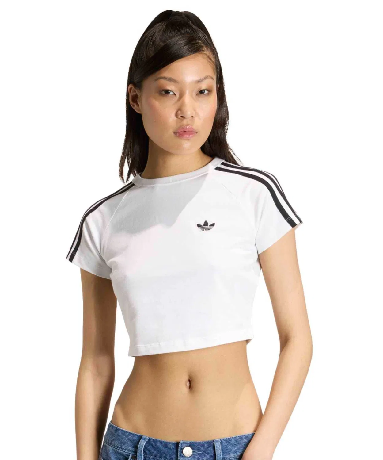 Женская футболка с U-образным вырезом, облегающая, модель SST Baby Tee Adidas, White