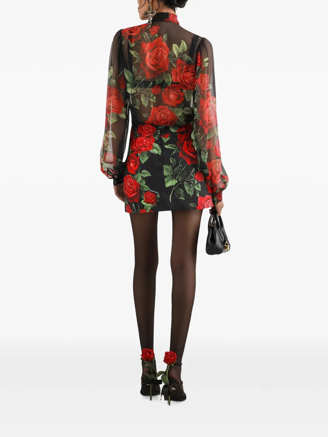 Шифоновая блузка с цветочным принтом Dolce & Gabbana, черный — фото 3
